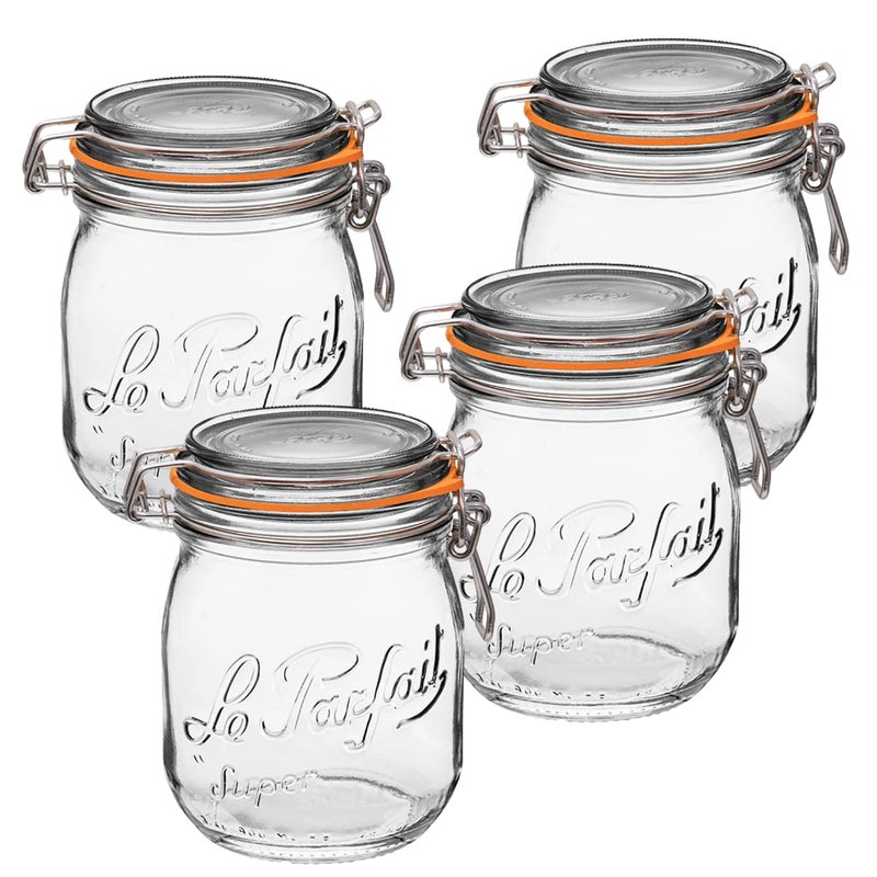 Le Parfait Super Jars, French Glass Canning Jars w/Round Body, Wide Mouth, Clear Glass (750mL/24oz, 4pk) - Image 1